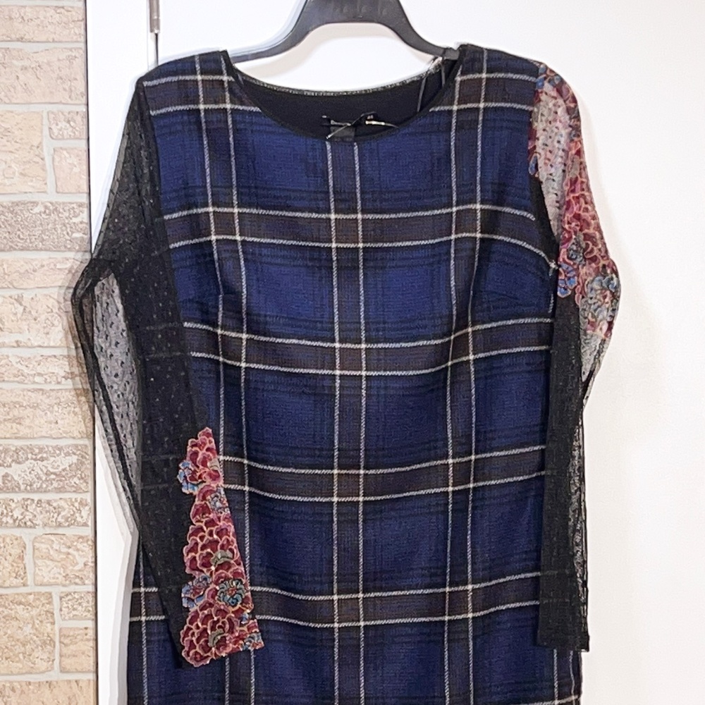 Desigual Plaid Shift Dress Size 44 NWT